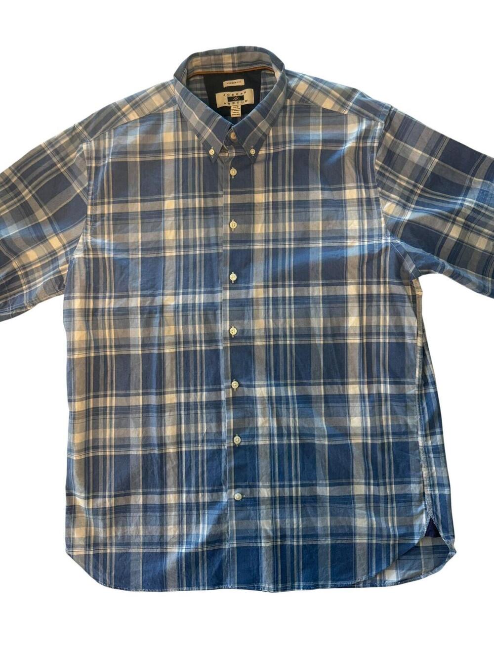 Joseph Abboud XLT Blue Plaid Button Front Shirt Modern‎ Fit Cotton Stretch